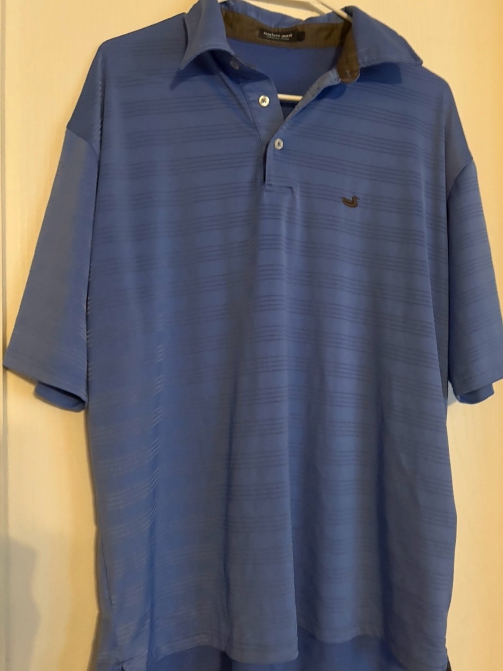 Southern Marsh Blue Short-Sleeve Polo with Subtle Stripe